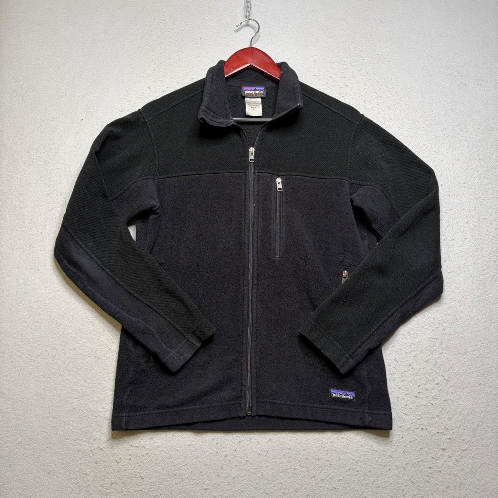 Patagonia Fleece Jacket Mens S Blk Synchilla‎ Full Zip Pocket Vintage Distressed